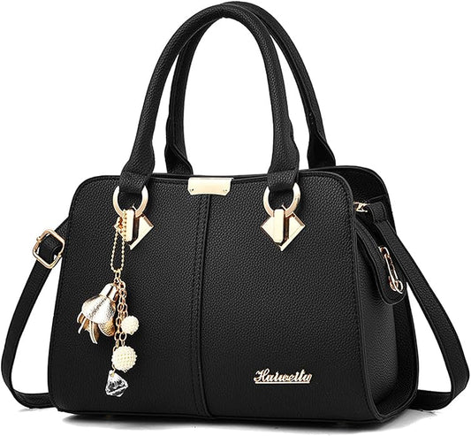 Luxury Leather Handbag with Charm Pendant – Elegant Shoulder & Tote Bag for Women