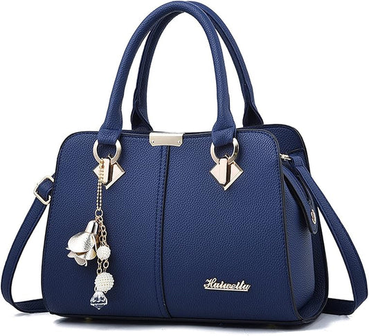 Luxury Leather Handbag with Charm Pendant – Elegant Shoulder & Tote Bag for Women