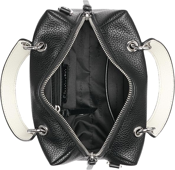 Calvin Klein Black Pebbled Leather Satchel Handbag with Crossbody Strap & Mini Pouch