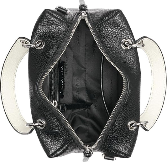 Calvin Klein Black Pebbled Leather Satchel Handbag with Crossbody Strap & Mini Pouch