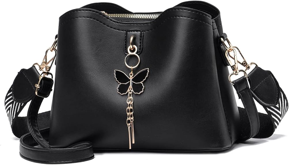 Elegant Butterfly Charm Crossbody Bag – Premium PU Leather Shoulder Purse
