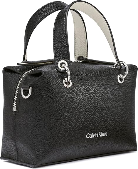 Calvin Klein Black Pebbled Leather Satchel Handbag with Crossbody Strap & Mini Pouch