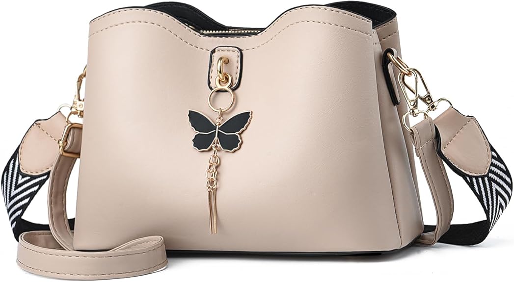 Elegant Butterfly Charm Crossbody Bag – Premium PU Leather Shoulder Purse
