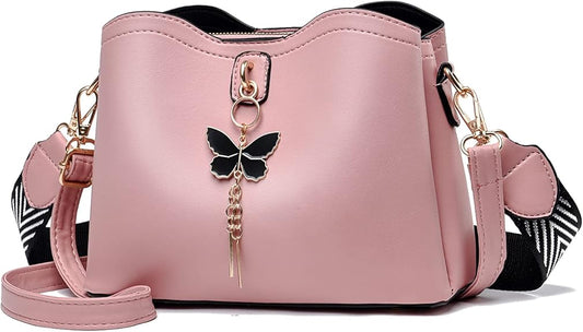 Elegant Butterfly Charm Crossbody Bag – Premium PU Leather Shoulder Purse
