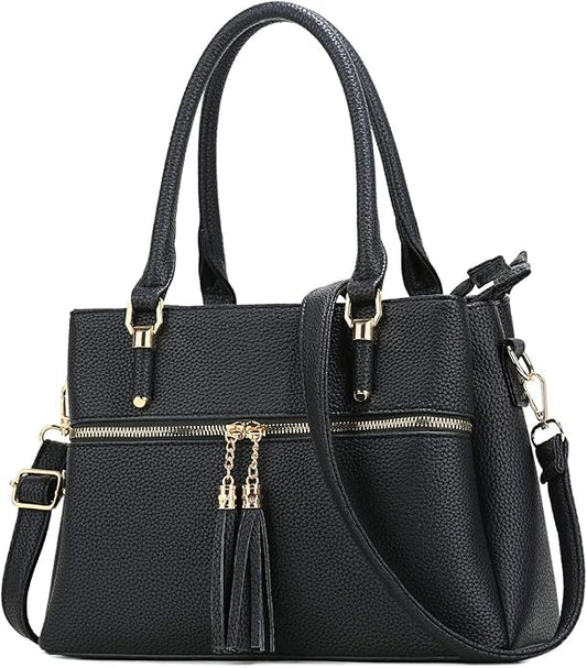 Elegant PU Leather Handbag with Tassel Charm – Stylish Shoulder & Tote Bag for Women