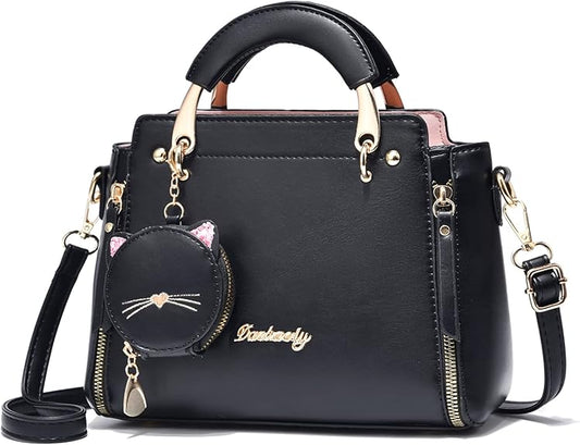 Cute Cat Charm Handbag – Luxury PU Leather Tote with Shoulder Strap