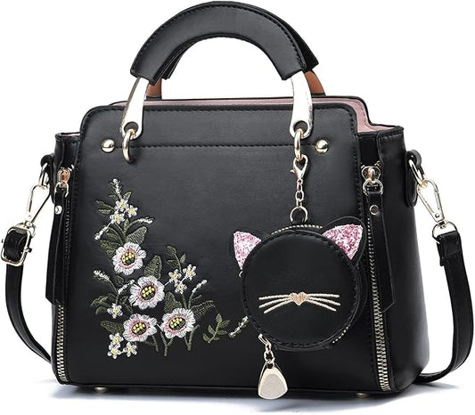 Cute Cat Charm Handbag – Luxury PU Leather Tote with Shoulder Strap