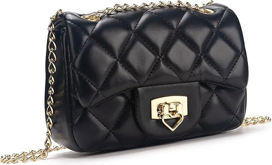 Luxury Quilted Crossbody Bag with Heart Lock & Chain Strap – Mini Shoulder Bag for Women
