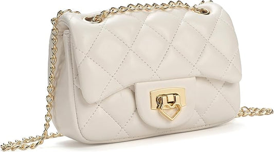 Luxury Quilted Crossbody Bag with Heart Lock & Chain Strap – Mini Shoulder Bag for Women