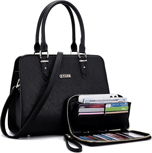 QIVUER Elegant Women’s Tote Handbag with Matching Wallet Set – Premium PU Leather Shoulder Bag