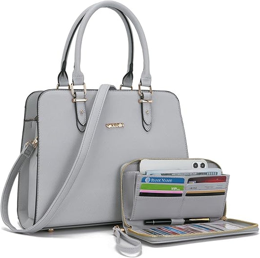 QIVUER Elegant Women’s Tote Handbag with Matching Wallet Set – Premium PU Leather Shoulder Bag