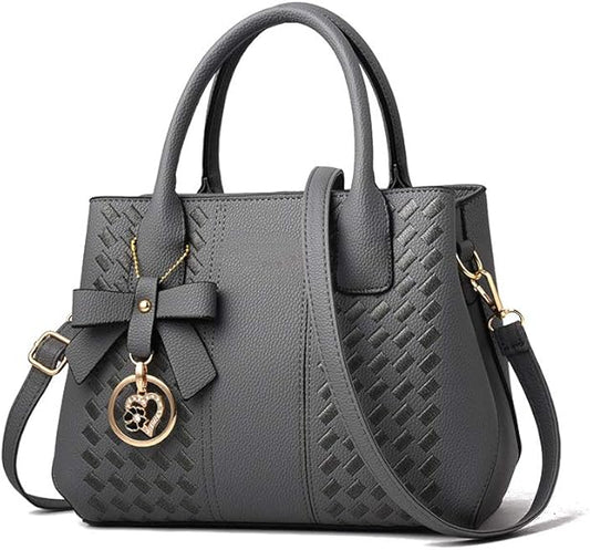Elegant Bowknot Handbag – PU Leather Tote with Shoulder Strap & Charm Pendant