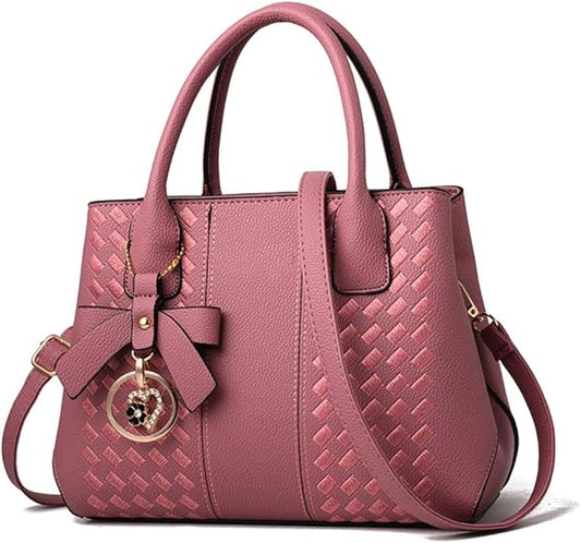 Elegant Bowknot Handbag – PU Leather Tote with Shoulder Strap & Charm Pendant