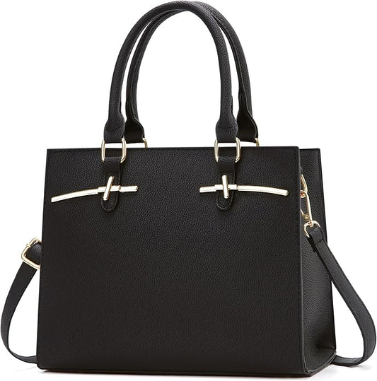 Elegant Leather Tote Handbag for Women – Classic Shoulder Bag with Gold Accents