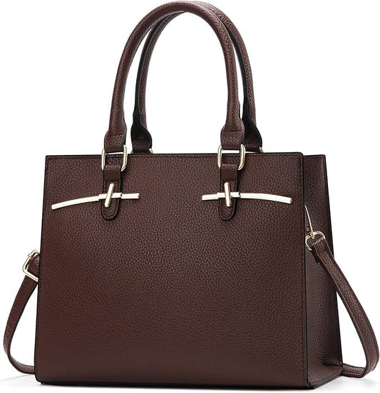 Elegant Leather Tote Handbag for Women – Classic Shoulder Bag with Gold Accents