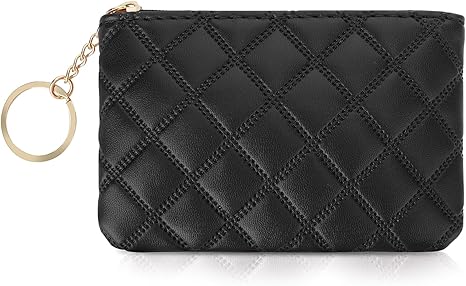 Elegant Quilted Mini Pouch with Key Ring – Stylish & Compact Wallet