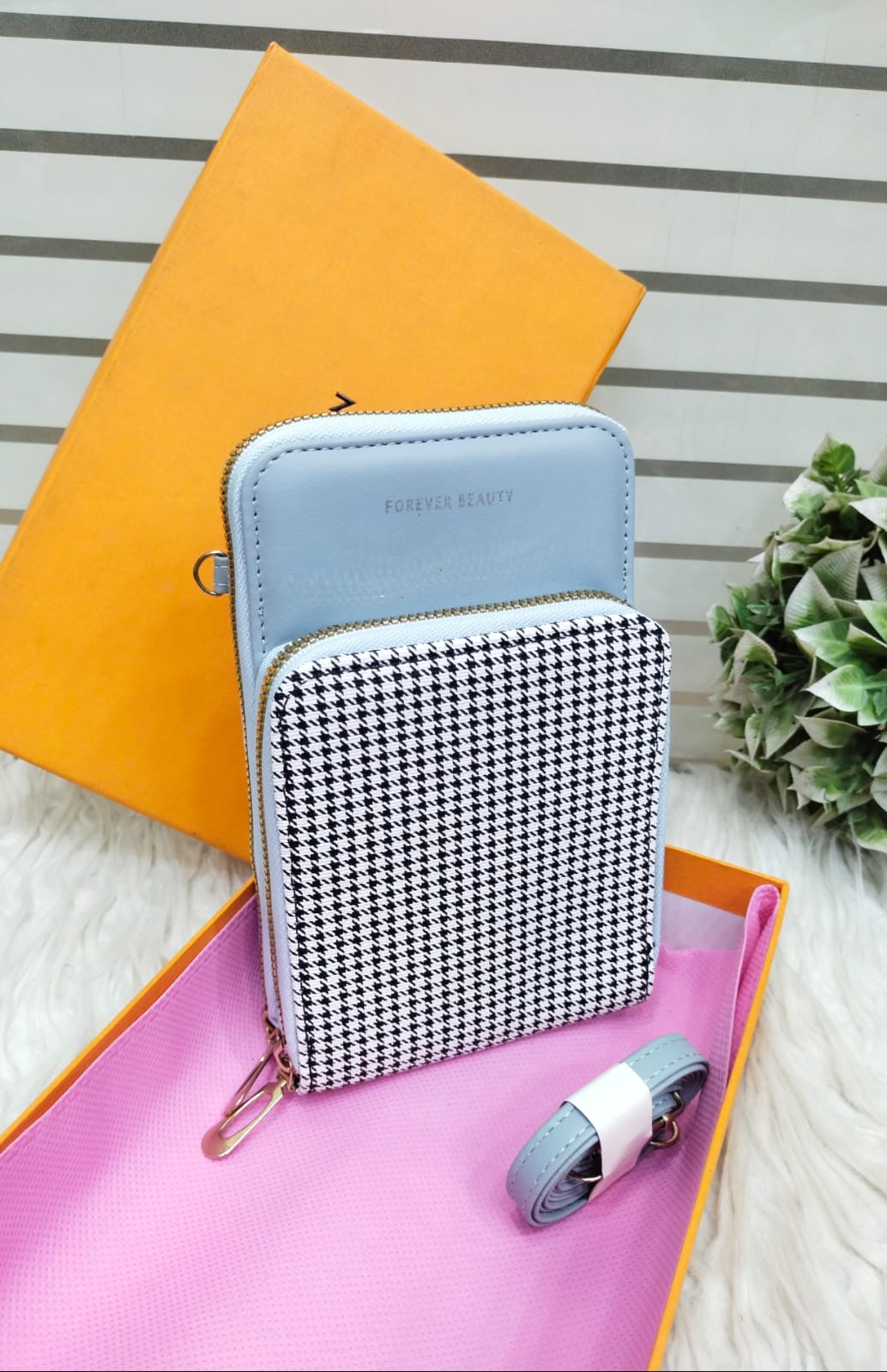 "Forever Beauty Premium Mobile Wallet Crossbody – Multi-Pocket Mini Bag with Long Strap"