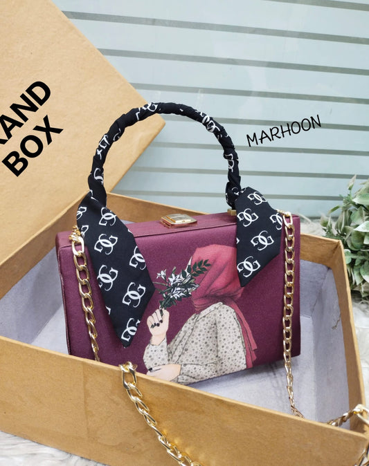 Trendy Printed Handbag for Girls – Elegant Chain Shoulder Bag with Scarf Handle | Premium Gift Box Packing