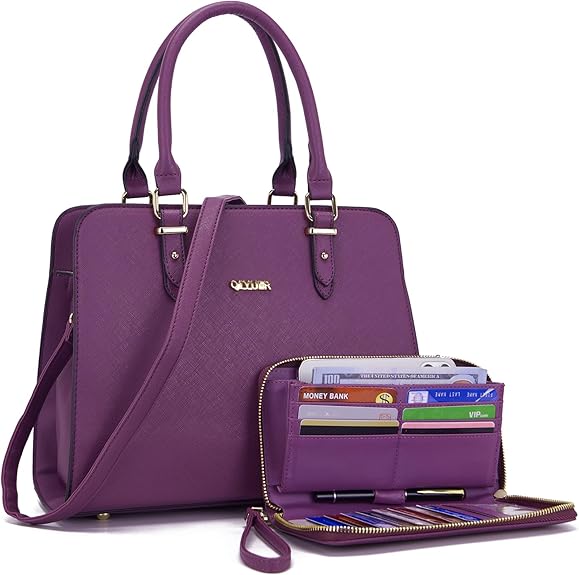 QIVUER Elegant Women’s Tote Handbag with Matching Wallet Set – Premium PU Leather Shoulder Bag