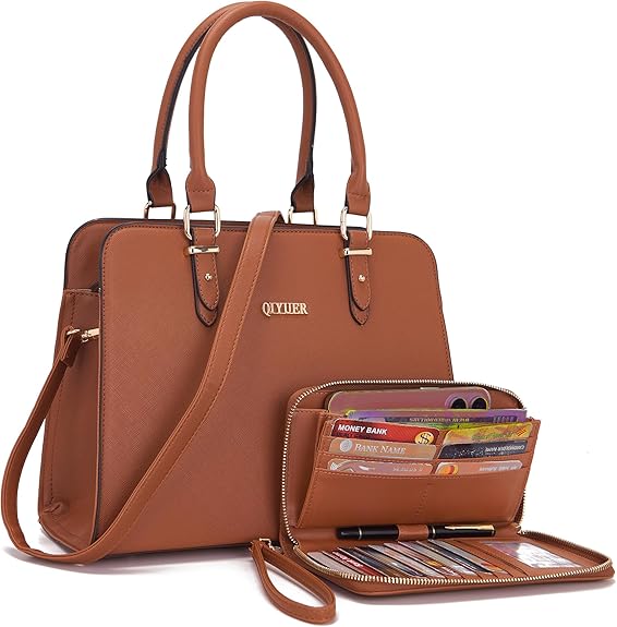 QIVUER Elegant Women’s Tote Handbag with Matching Wallet Set – Premium PU Leather Shoulder Bag