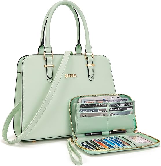QIVUER Elegant Women’s Tote Handbag with Matching Wallet Set – Premium PU Leather Shoulder Bag